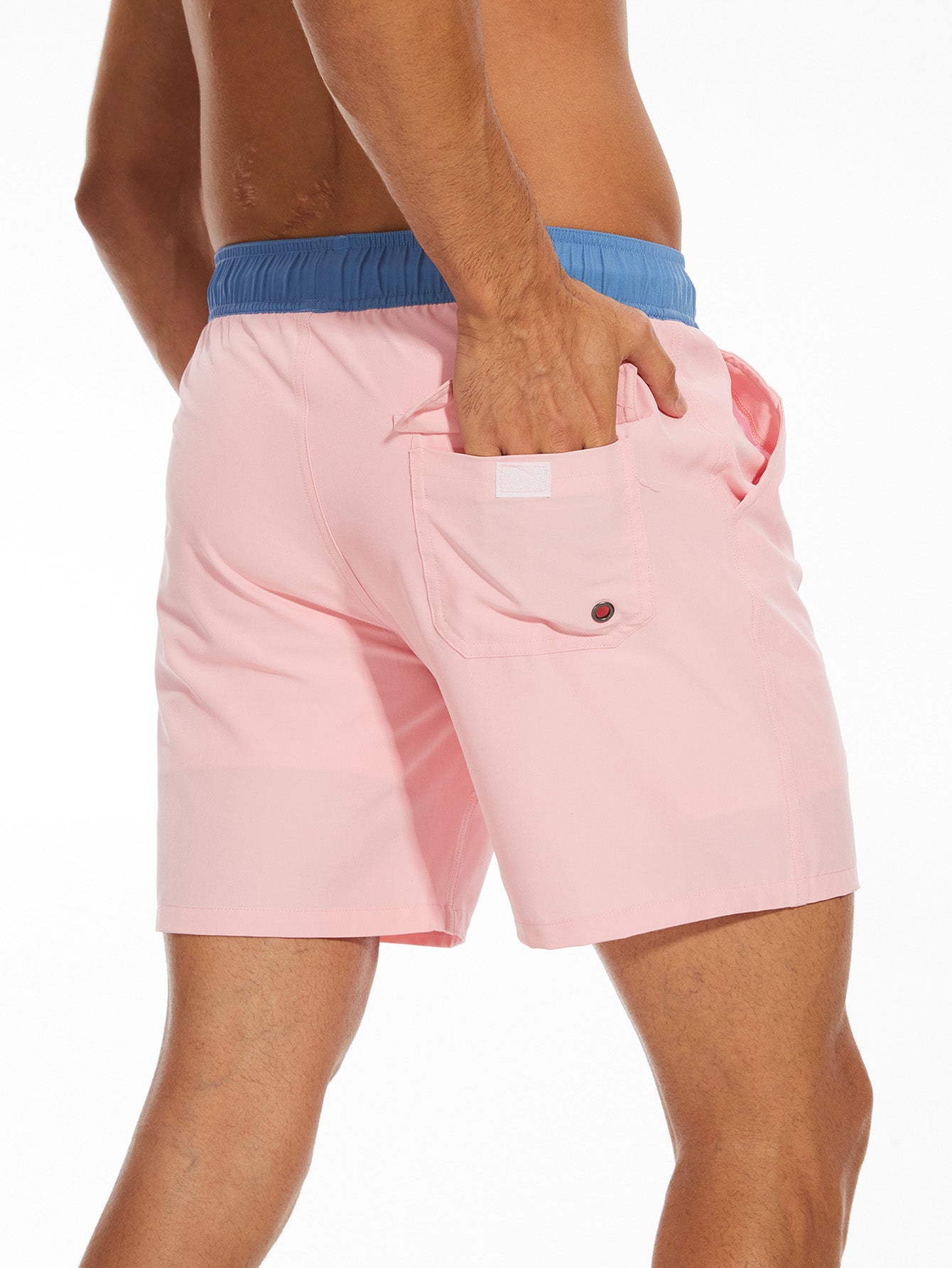 2 In 1 Solid Color Drawstring Swim Shorts With Pocket