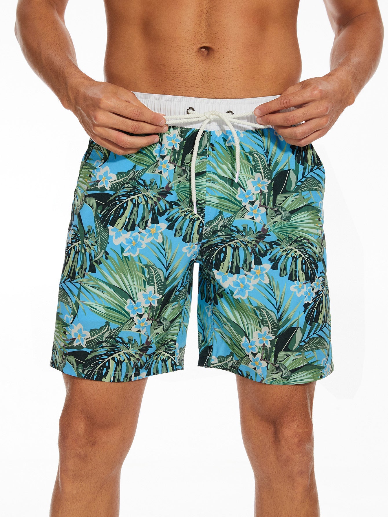 2 In 1 Contrast Tropical Print Swim Shorts