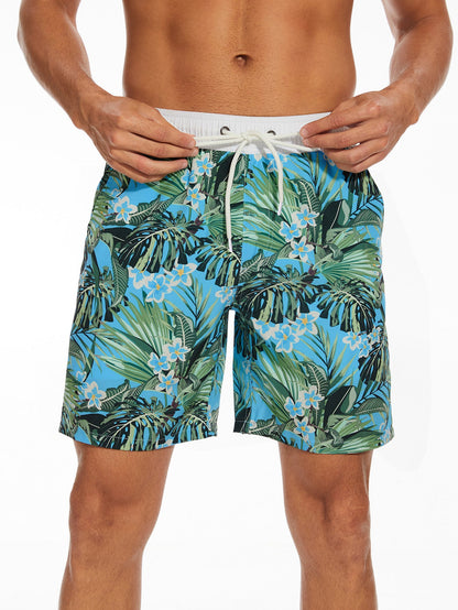 2 In 1 Contrast Tropical Print Swim Shorts