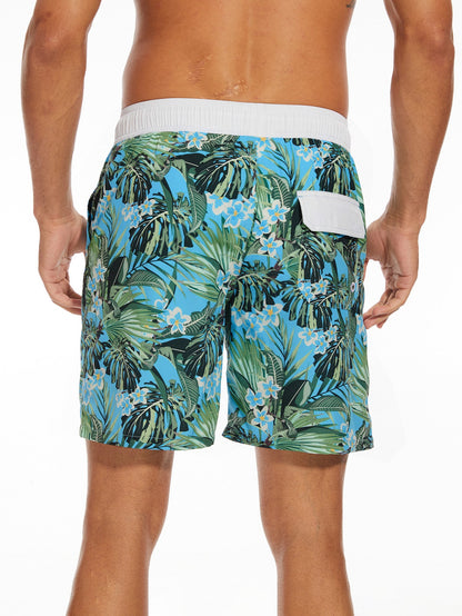 2 In 1 Contrast Tropical Print Swim Shorts
