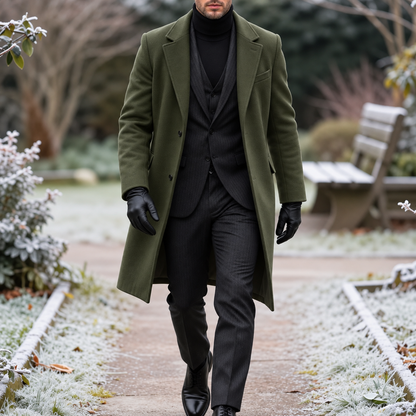 Men's Classic Mid-Length Double-Breasted Wool Blend Coat