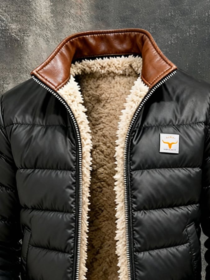 Men's Vintage Leather Stitching Outdoor Jacket Cotton Coat