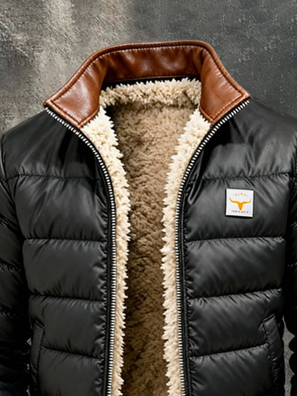 Men's Vintage Leather Stitching Outdoor Jacket Cotton Coat