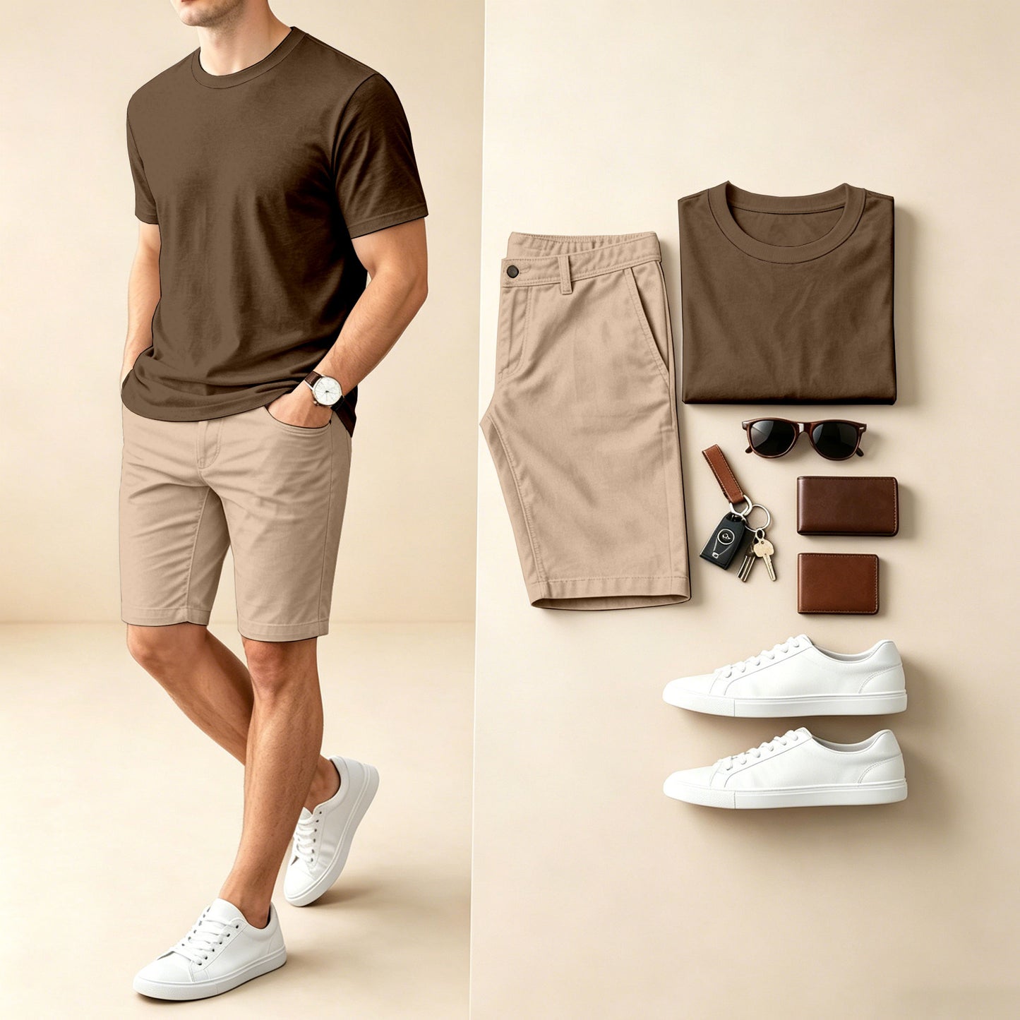 Men's Casual Checkered Print Round-Neck Short-Sleeve T-Shirt And Shorts Two-Piece Set