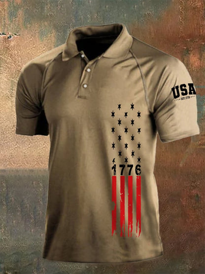 Men's Independence Day 1776 American Flag Print Casual Polo