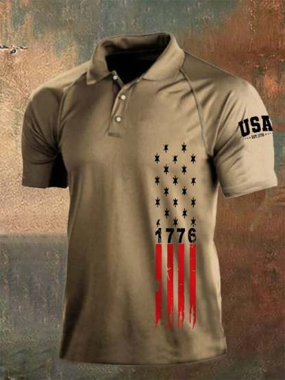 Men's Independence Day 1776 American Flag Print Casual Polo