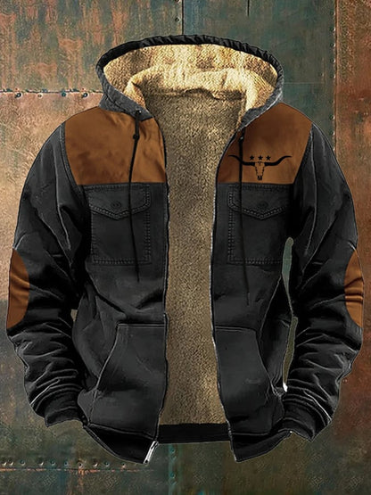 Men's Vintage Western Print Arctic Fleece Zip-Up Jacket