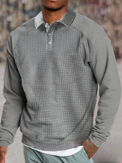 Men's Casual Long Sleeve Button Down Polo Shirt