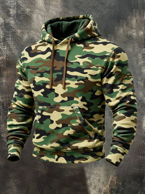 Men's Retro Distressed Color Block Camouflage Print Casual Long Sleeve Sweatshirt