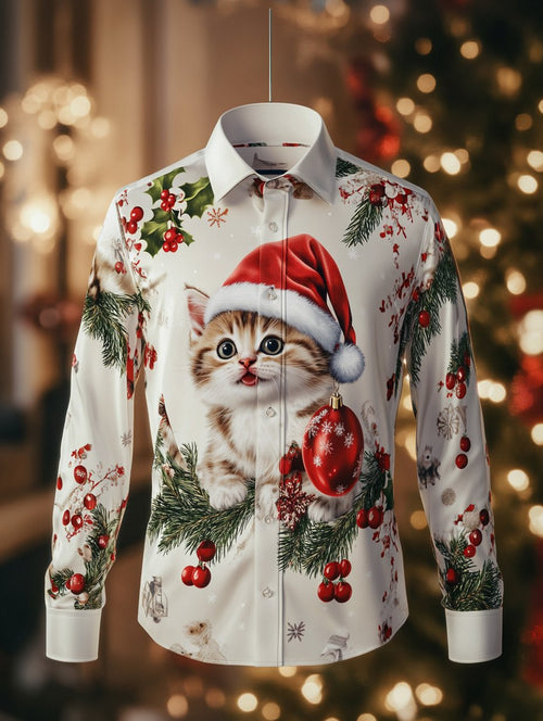 Men's New Year Christmas Print Long Sleeve Shirt
