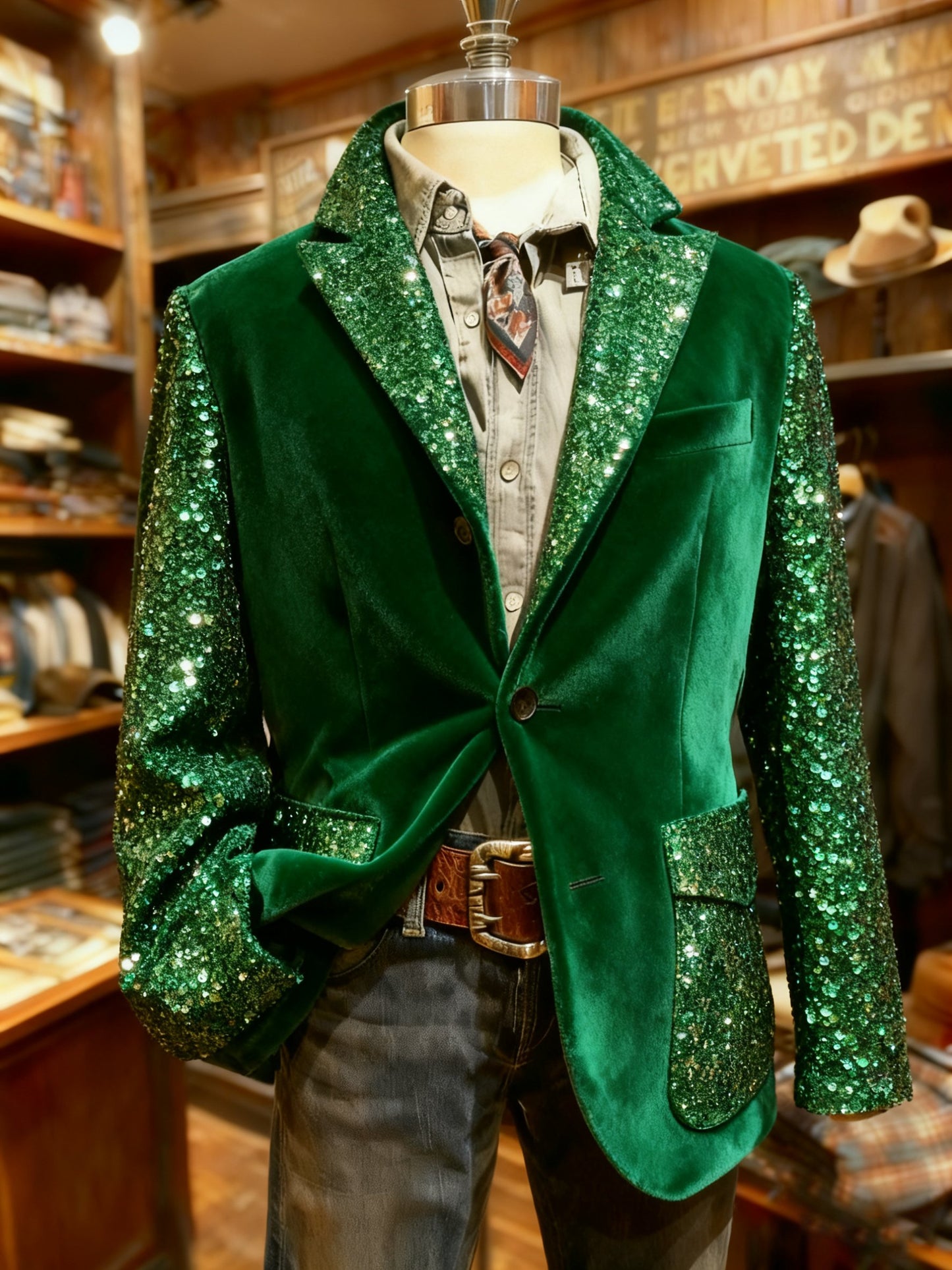 Men's Retro Christmas Sequin Lapel Velvet Casual Suit Jacket