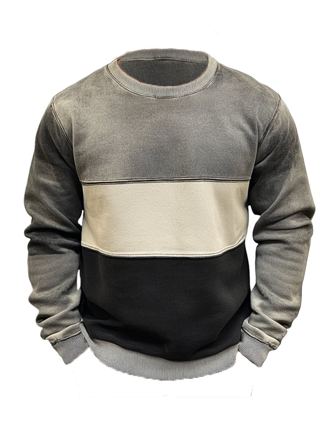 Men'S Vintage Distressed Colorblock Round Neck Long-Sleeved Sweatshirt