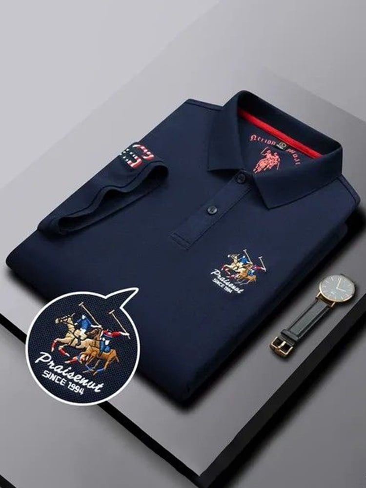 Men's Business Casual Logo Button Short Sleeve Polo Shirt