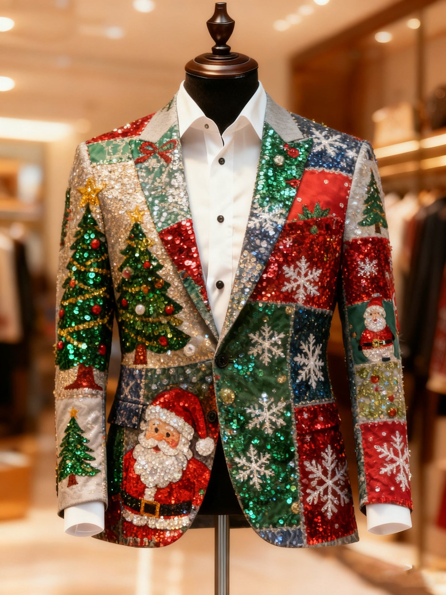 Men's Christmas Casual Print Large Pocket Blazers