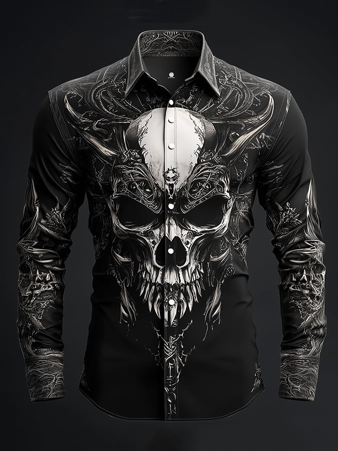 Men's Viking Dark Skull Print Shirt