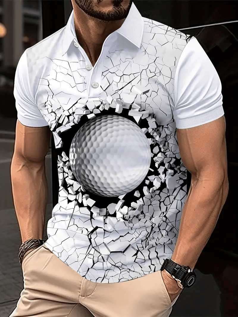 Men's Classic Business Logo Button Short Sleeve Polo Shirt