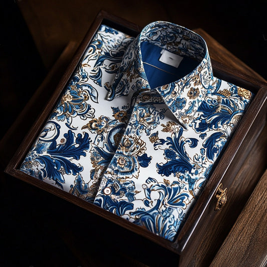 Classic aesthetic design botanical floral pattern shirt business casual shirt
