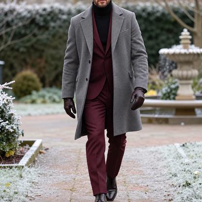 Men's Classic Mid-Length Double-Breasted Wool Blend Coat