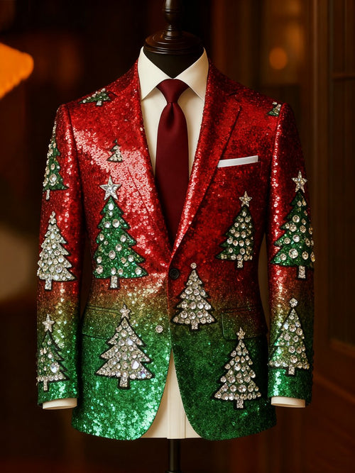 Men's Luxury Christmas Evergreen Lapel Suit Jacket