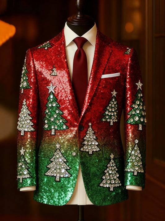 Men's Luxury Christmas Evergreen Lapel Suit Jacket