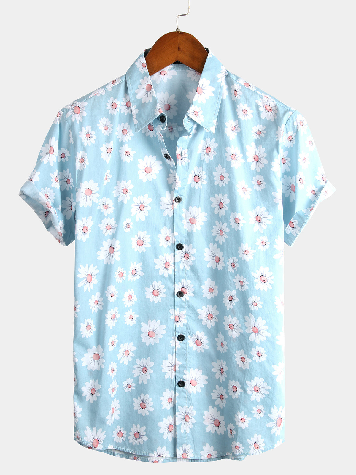 Men's Black Daisy Hawaiian Short Sleeve Shirt