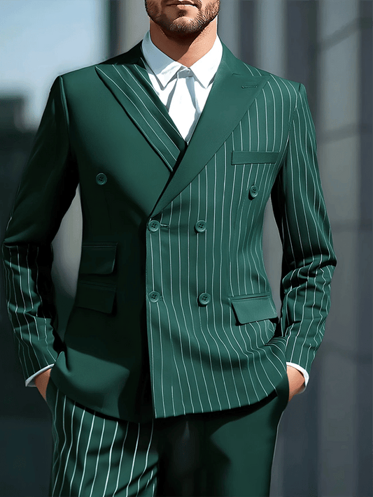 Men's Fashionable Stripe Design Single-Breasted Pocket Design Casual Suit