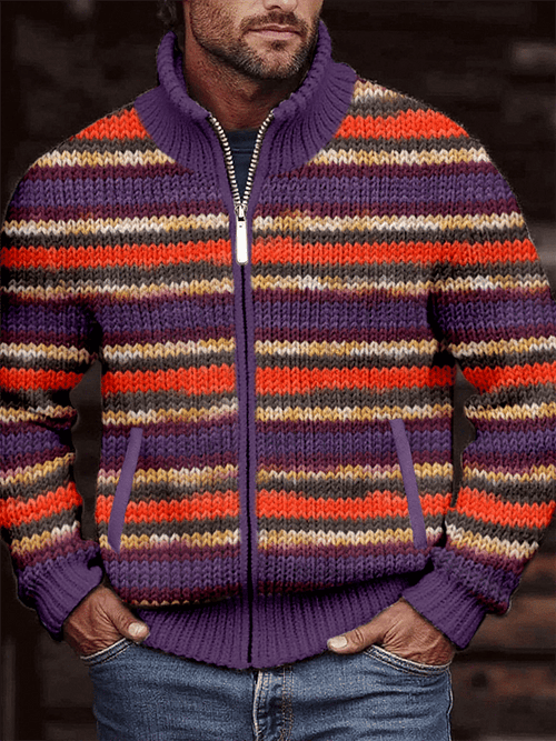 Men's Vintage Gradient Knitted Jacquard Zip Cozy Jacket