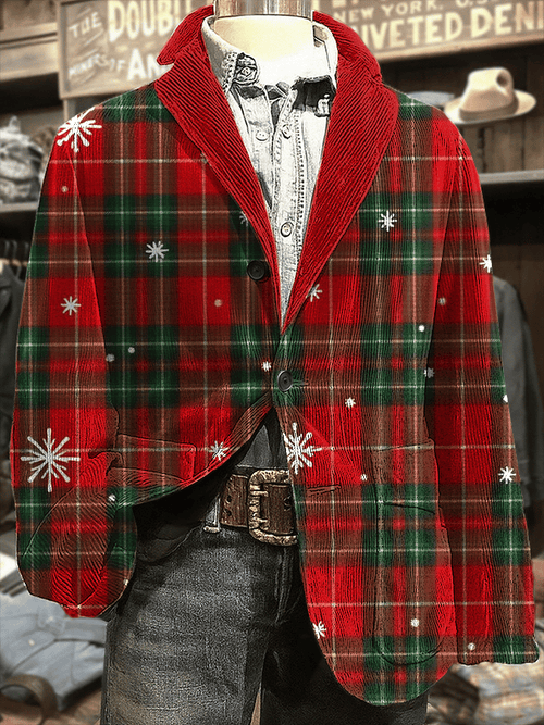 Men's Retro Christmas Art Print Corduroy Casual Jacket