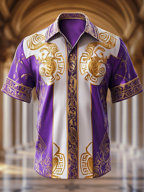 Men's Satin Luxe Print Short Sleeve Button Shirt