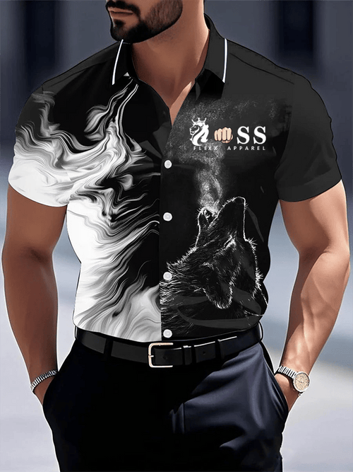 Men's Retro Letter Design Printed Business Short Sleeve Shirt