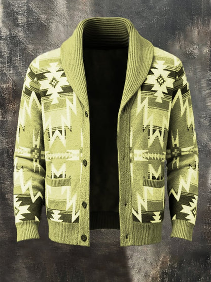 Men's Retro Contrast Pattern Knitted Cardigan Jacket