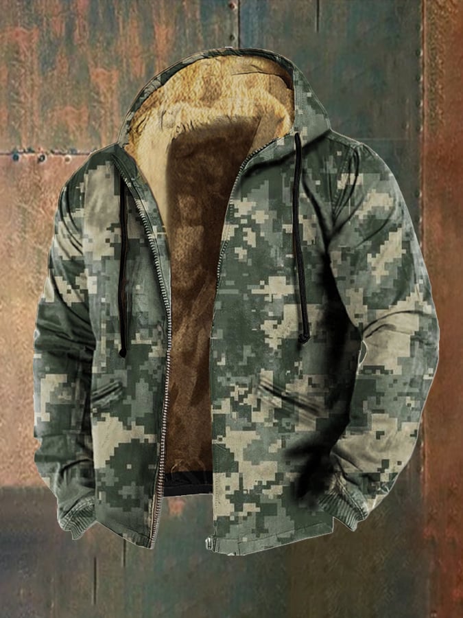 Men's Retro Camouflage Print Fleece Jacket