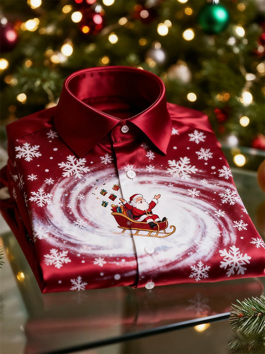 Men's  Christmas Long Sleeve Button-Down Shirt