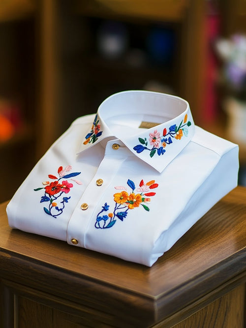 Men's Business Casual Floral Lapel Short Sleeve Shirt