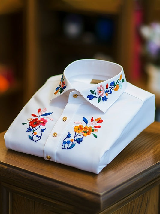 Men's Business Casual Floral Lapel Short Sleeve Shirt