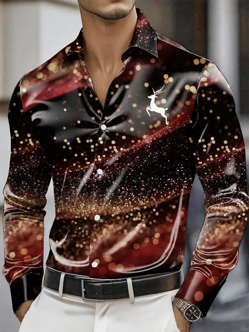 Men's Christmas Satin Luxe Long Sleeve Button Down Shirt