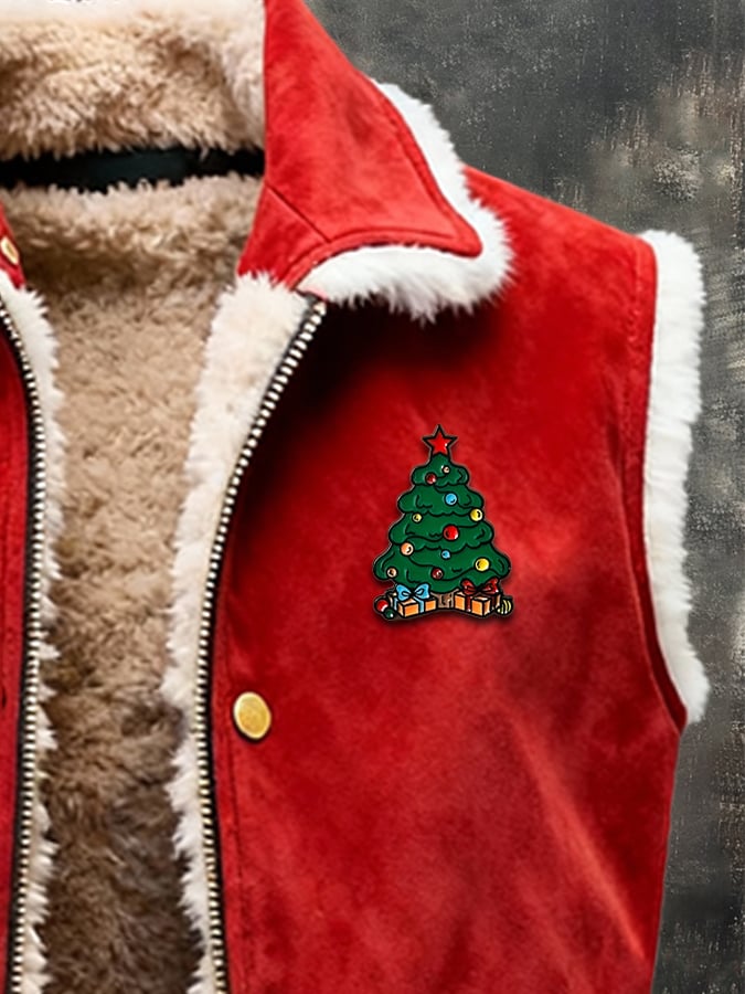 Men's Retro Suede Christmas Vest Jacket (With Detachable Brooch Design)