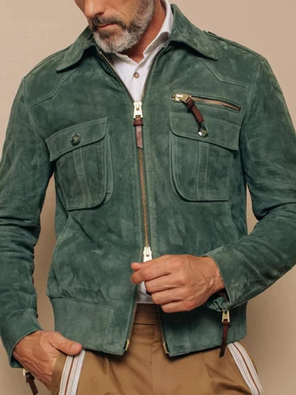 Mens Outdoor Vintage Zipper Pocket Jacket