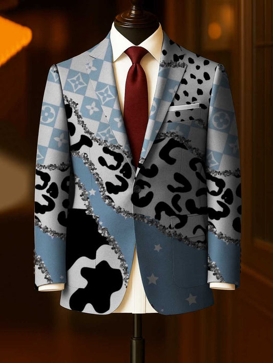 Men's Business Casual Large Pocket Print Blazers
