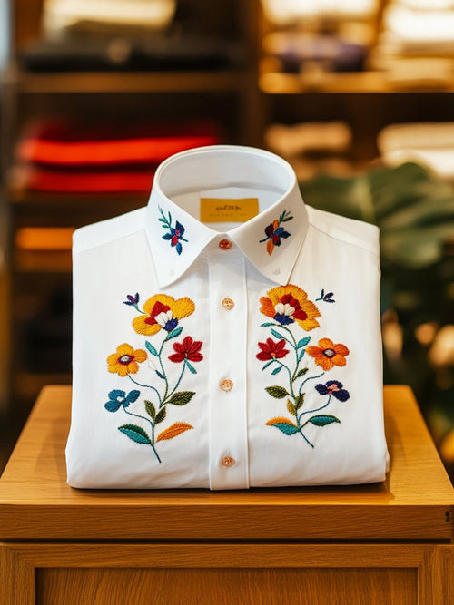 Men's Business Casual Floral Lapel Short Sleeve Shirt
