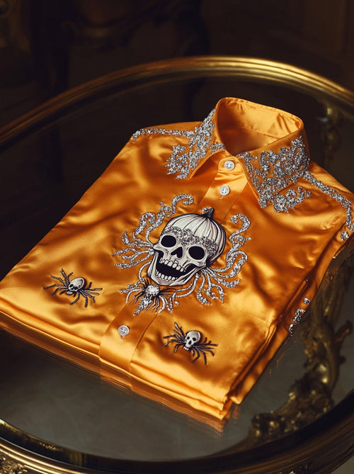 Men's Satin Halloween Luxe Long Sleeve Button-Down Shirt