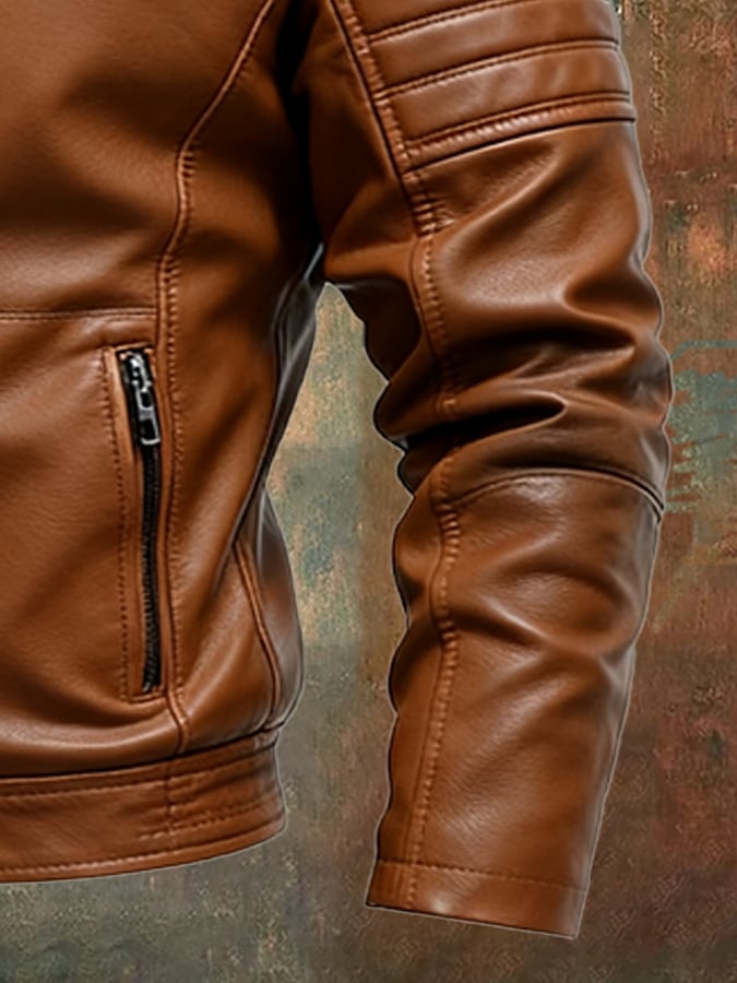 Men's Vintage Leather Multi-Pocket Outdoor Jacket