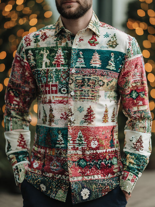 Men's Business Christmas Print Long Sleeve Shirt