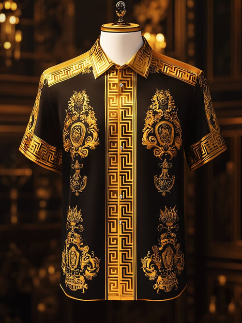 Men's Satin Luxe Print Short Sleeve Button Shirt
