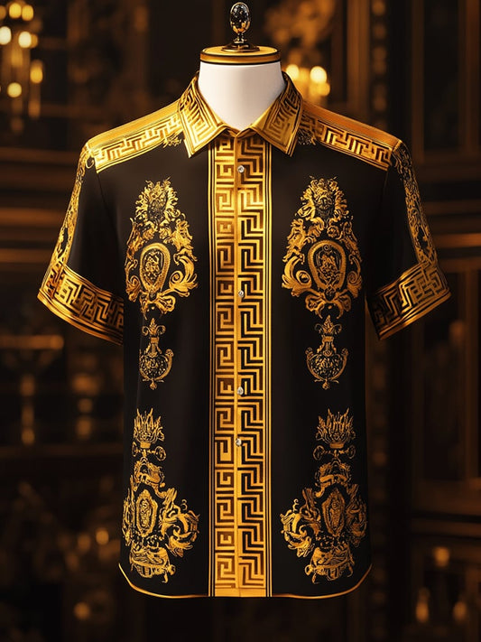 Men's Satin Luxe Print Short Sleeve Button Shirt