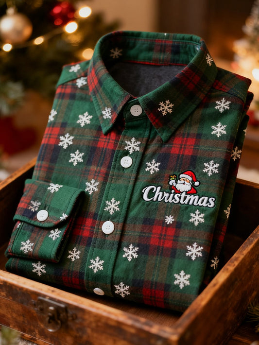 Men's Retro Christmas Plaid Pattern Long-Sleeved Shirt