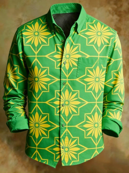 Men's Abstract Geometric Floral Pattern Print Business Style Shirt
