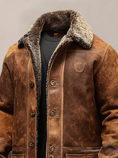 Men's Vintage Distressed Suede and Lambskin Long Coat
