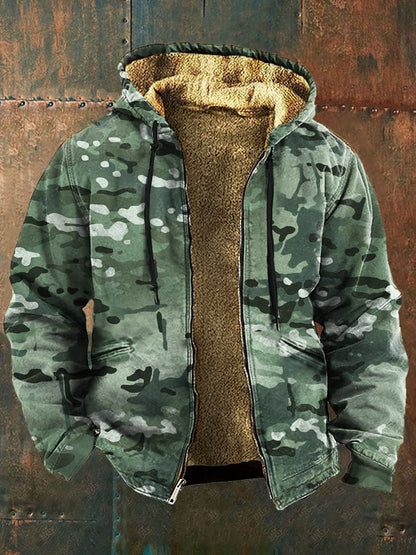 Men's Retro Camouflage Print Fleece Jacket