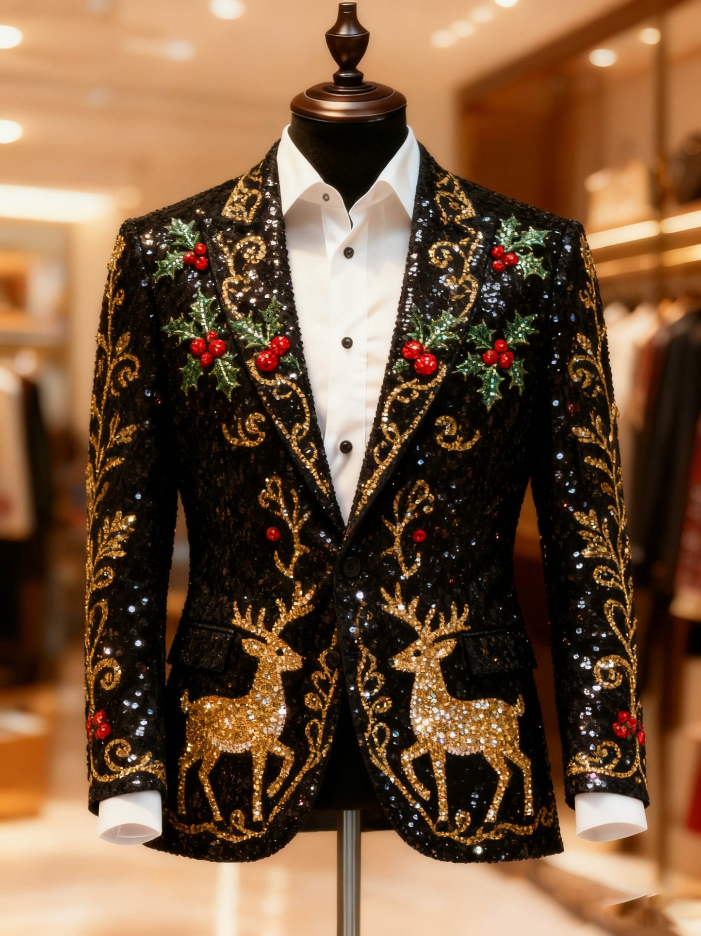 Men's Christmas Casual Print Large Pocket Blazers